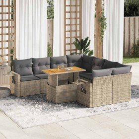 Set de sofás de jardín con cojines 9 pzas ratán sintético beige Set de sofás de jardín con cojines 9 pzas ratán sintético beige