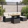Set de sofás de jardín 6 piezas y cojines ratán sintético negro