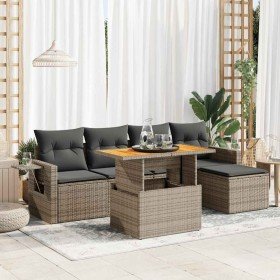 Set de muebles de jardín 6 pzas y cojines ratán sintético gris
