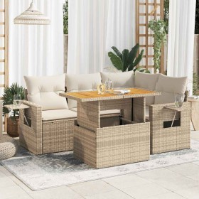 Juego de sofás jardín con cojines 5 pzas ratán sintético beige