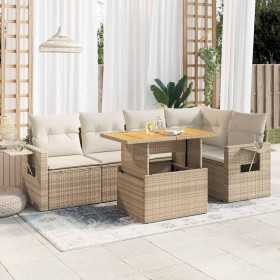 Juego de sofás jardín con cojines 6 pzas ratán sintético beige