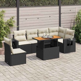 Set de sofás de jardín 7 pzas con cojines ratán sintético negro