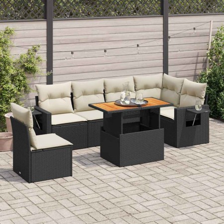 Set de sofás de jardín 7 pzas con cojines ratán sintético negro