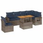 Set de sofás de jardín 7 pzas con cojines ratán sintético gris
