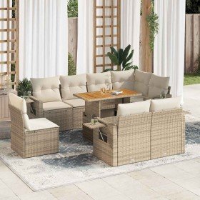 Set de sofás de jardín con cojines 9 pzas ratán sintético beige Set de sofás de jardín con cojines 9 pzas ratán sintético beige