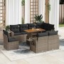 Set de sofás de jardín con cojines 9 pzas ratán sintético gris