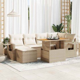Set sofás de jardín 7 piezas y cojines ratán sintético beige Set sofás de jardín 7 piezas y cojines ratán sintético beige