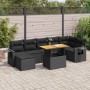 Set de sofás de jardín y cojines 8 piezas ratán sintético negro