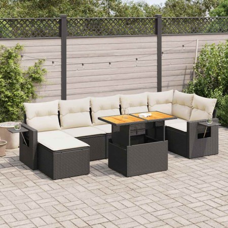 Set de sofás de jardín y cojines 8 piezas ratán sintético negro