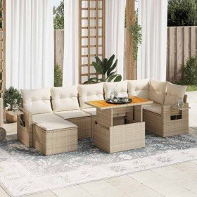 Set de sofás de jardín y cojines 8 piezas ratán sintético beige