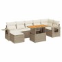 Set de sofás de jardín y cojines 8 piezas ratán sintético beige