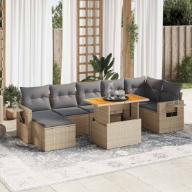 Set de sofás de jardín y cojines 8 piezas ratán sintético beige