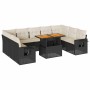 Set de sofás de jardín y cojines 10 pzas ratán sintético negro
