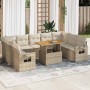 Juego de sofás jardín con cojines beige 10 pzas ratán sintético