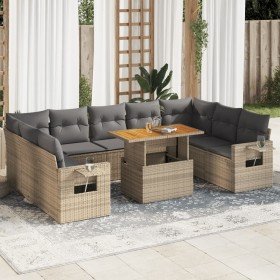 Juego de sofás jardín con cojines beige 10 pzas ratán sintético