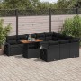 Set de sofás de jardín 11 pzas y cojines ratán sintético negro