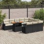 Set de sofás de jardín 11 pzas y cojines ratán sintético negro