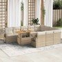 Set de sofás de jardín 11pzas con cojines ratán sintético beige