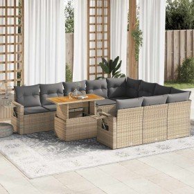 Set de sofás de jardín 11pzas con cojines ratán sintético beige