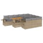 Set de sofás de jardín 11pzas con cojines ratán sintético beige