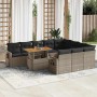 Set de sofás de jardín 11 pzas y cojines ratán sintético gris