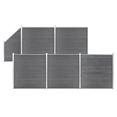 Set aus 5 quadratischen Zäunen + 1 schrägen WPC-Grau 965x186 cm von vidaXL, Zaunpaneele - Ref: Foro24-3053237, Preis: 2,00 €,...