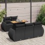 Set de sofás de jardín 6 piezas y cojines ratán sintético negro
