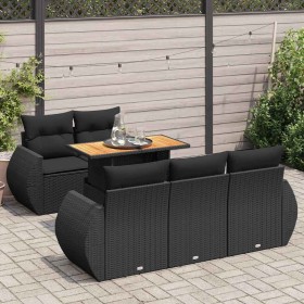 Set de sofás de jardín 6 piezas y cojines ratán sintético negro