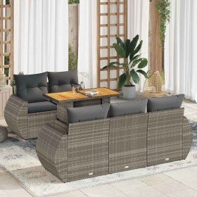 Set de muebles de jardín 6 pzas y cojines ratán sintético gris