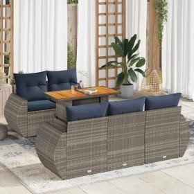 Set de muebles de jardín 6 pzas y cojines ratán sintético gris