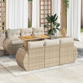 Set sofás de jardín 7 piezas y cojines ratán sintético beige