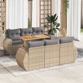 Set sofás de jardín 7 piezas y cojines ratán sintético beige