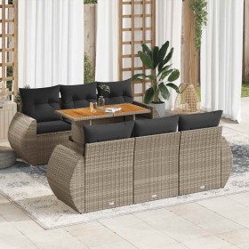 Set de sofás de jardín 7 pzas con cojines ratán sintético gris