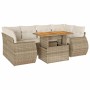 Set sofás de jardín 7 piezas y cojines ratán sintético beige