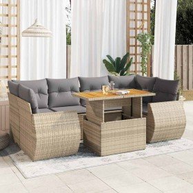 Set sofás de jardín 7 piezas y cojines ratán sintético beige en Conjuntos de jardín | Comprar online en Foro24