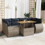 Set de sofás de jardín 7 pzas con cojines ratán sintético gris