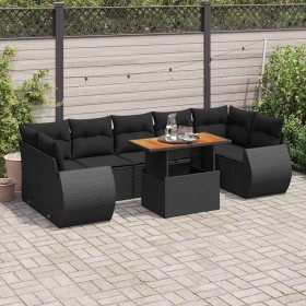 Set de sofás de jardín y cojines 8 piezas ratán sintético negro