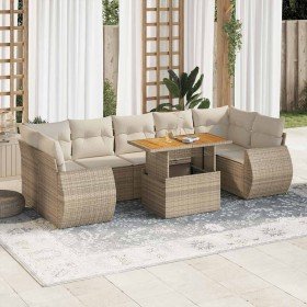 Set de sofás de jardín y cojines 8 piezas ratán sintético beige