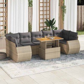 Set de sofás de jardín y cojines 8 piezas ratán sintético beige