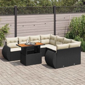 Set de sofás de jardín con cojines 9 pzas ratán sintético negro