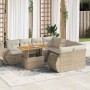 Set de sofás de jardín con cojines 9 pzas ratán sintético beige