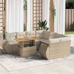 Set de sofás de jardín con cojines 9 pzas ratán sintético beige