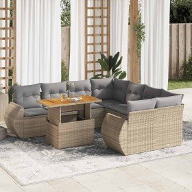 Set de sofás de jardín con cojines 9 pzas ratán sintético beige