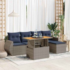 Set de muebles de jardín 6 pzas y cojines ratán sintético gris