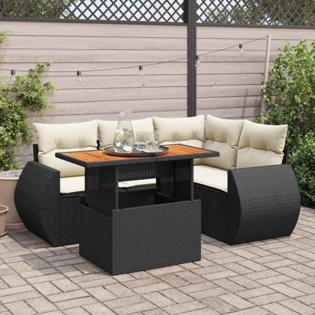 Set de muebles de jardín 5 pzas y cojines ratán sintético negro