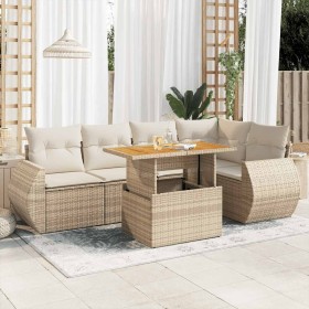 Juego de sofás jardín con cojines 6 pzas ratán sintético beige