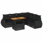 Set de sofás de jardín 7 pzas con cojines ratán sintético negro