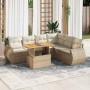 Set sofás de jardín 7 piezas y cojines ratán sintético beige
