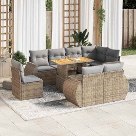 Set de sofás de jardín con cojines 9 pzas ratán sintético beige