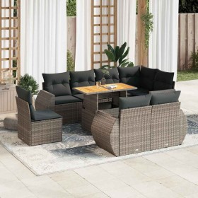 Set de sofás de jardín con cojines 9 pzas ratán sintético gris